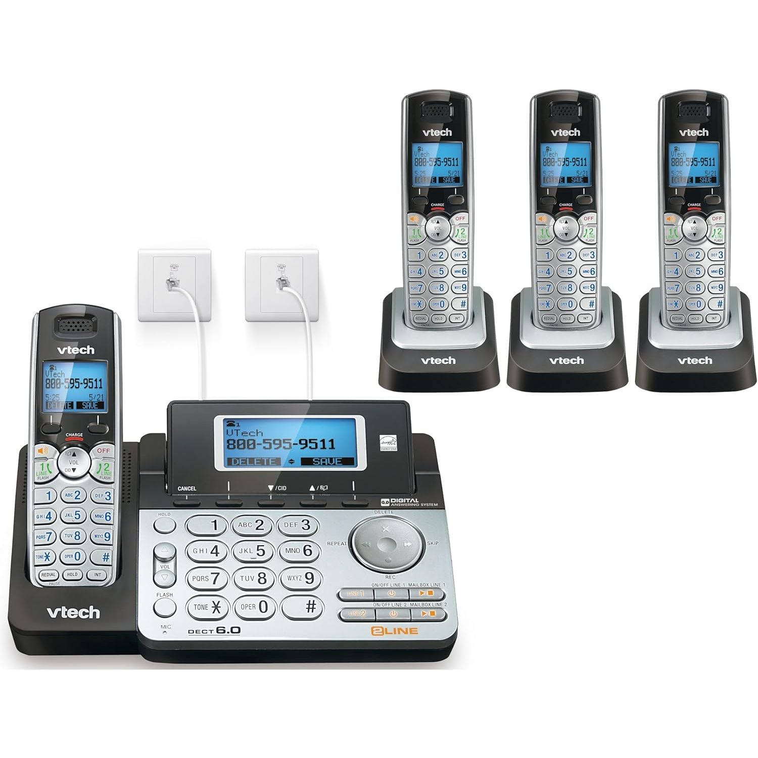 Buy now VTech Accessory Handset for DS6151 Series with 2-Line Cordless Phone, Suitable for Small Business or Home, Answering System, Expandable up to 12 Handsets, Intercom, Conference | DS6101 (Black/Silver) 4 Handsets 2-Line System at indiglob india