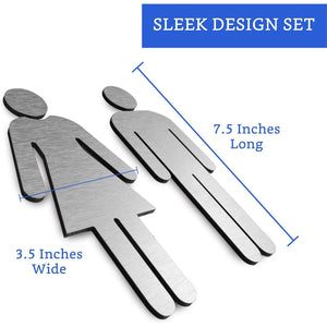 Brushed Aluminum Men's and Women's Bathroom Sign Figure Set - Men and Women Modern Restroom Sign - Bathroom Door Signs - Restroom Signs for Business - Bathroom Signage
