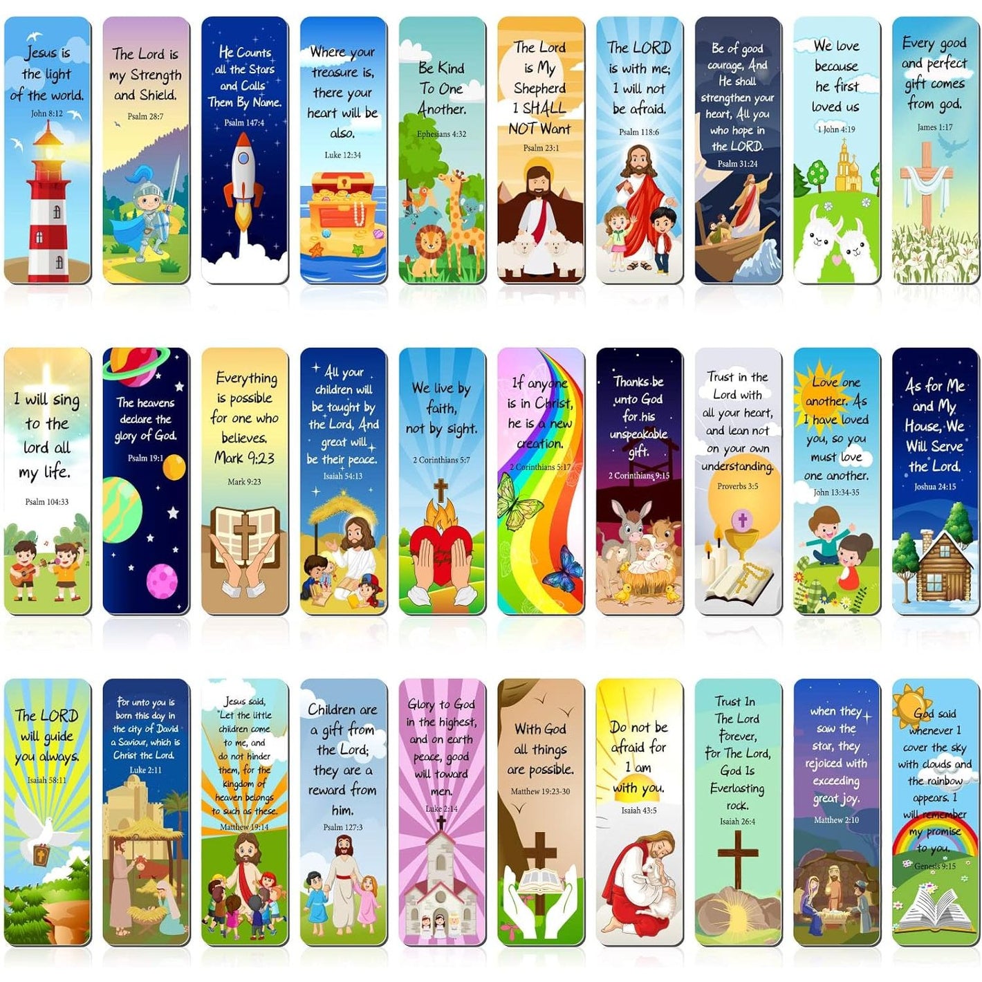30 Pieces Christian Bookmarks Magnetic Bible Verse Bookmarks Religious Scripture Inspirational Church Supplies Motivational Prayer Page Clips for Kids Women Teachers Students School Gifts (Cartoon)
