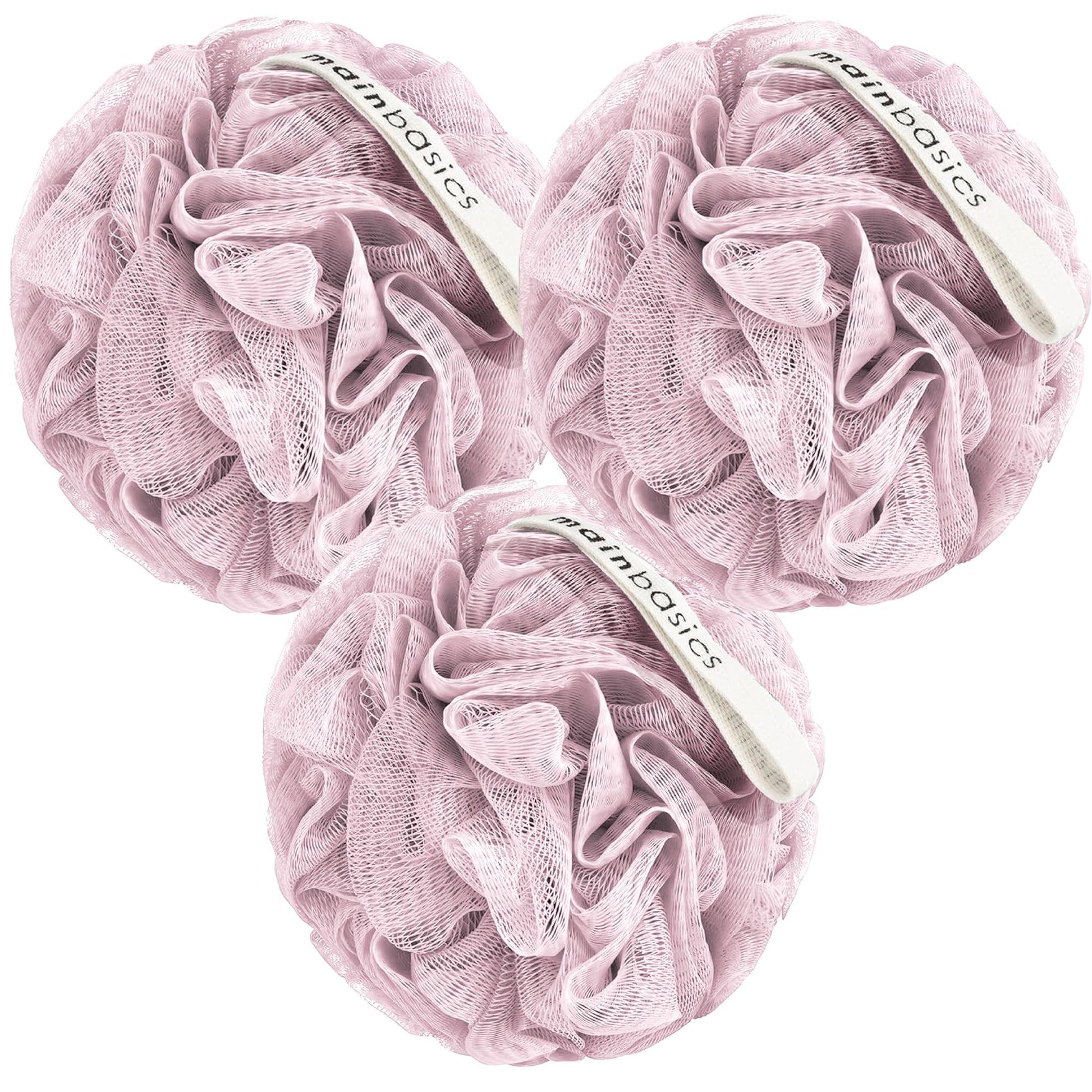Buy now MainBasics Seaweed Infused Bath Shower Loofah Sponge Pouf Body Wash Scrubber (Set of 3) Perfectly Pink at indiglob india