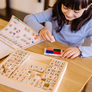 Buy now Melissa & Doug Deluxe Letters and Numbers Wooden Stamp Set ABCs 123s With Activity Book, 4-Color Stamp Pad - FSC Certified at indiglob india