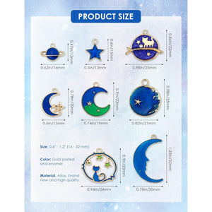 Assorted Gold Plated Enamel Cat Moon Star Celestial Charm Pendant DIY for Earrings Necklace Bracelet Jewelry Making and Crafting