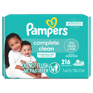 Buy now Baby Wipes, Pampers Baby Diaper Wipes, Complete Clean Unscented, 3X Pop-Top Pack, 216 Count at indiglob india