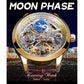 FORSINING Men's Skeleton Moon Phase Watch Mechanical Self-Wind Tourbillon Dual Time Zone Watches Automatic Luxury Leather Strap Large Dial Wristwatch