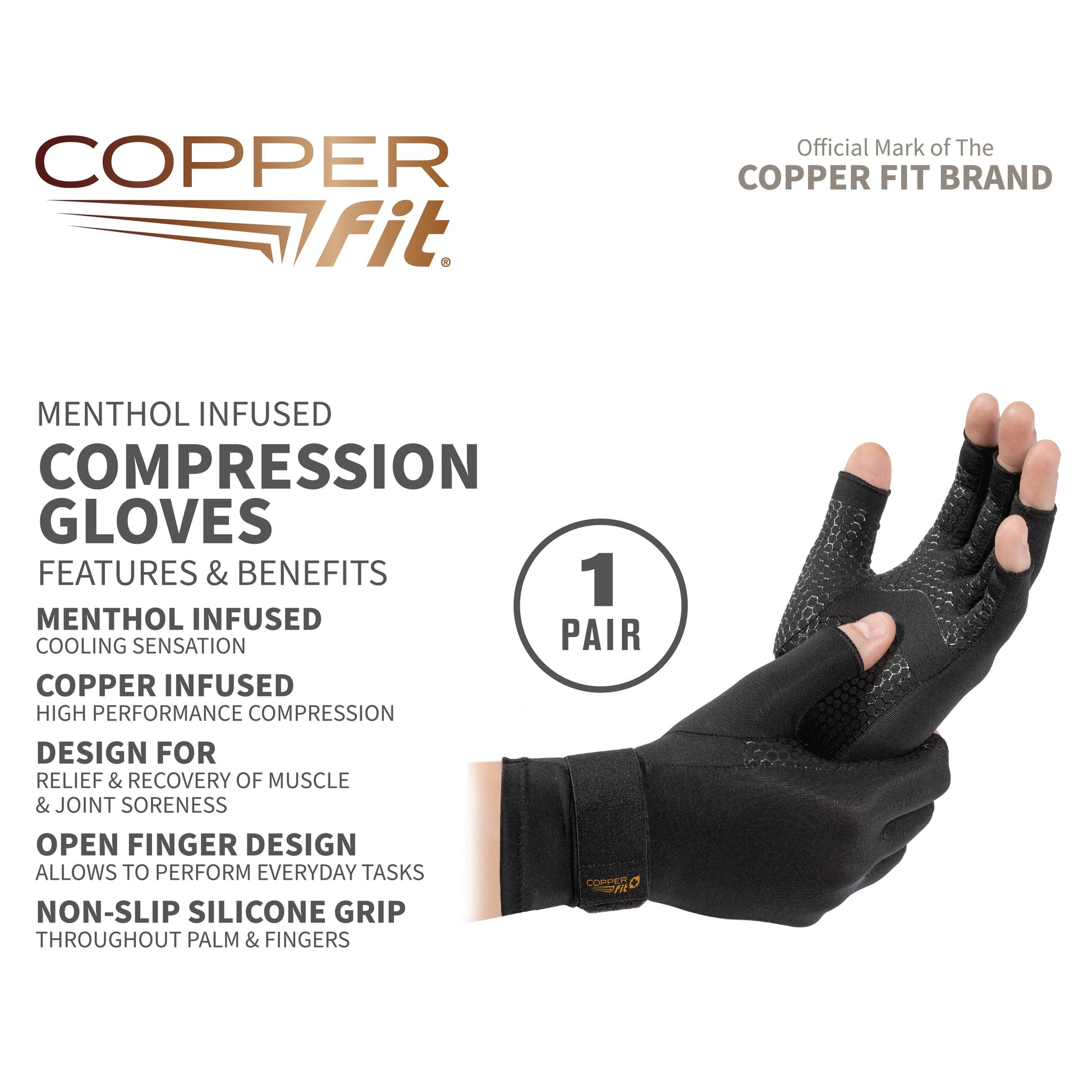 Buy now Copper Fit ICE Compression Gloves Infused with Menthol and Coq10 for Recovery, Black at indiglob india