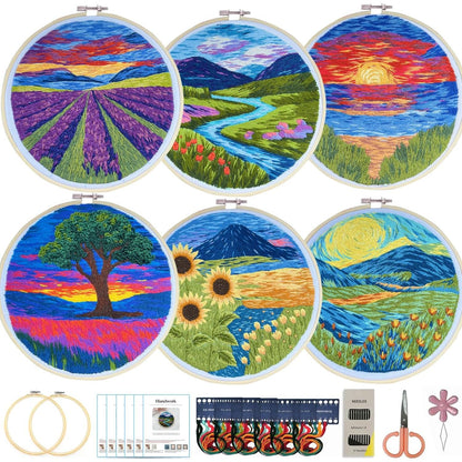 Maydear 3 Sets Embroidery kit for Beginners Adults,Embroidery Kit Punch Needle Kit Cross Stitch Kits with Embroidery Hoop and Instructions,Hand Embroidery Starter Kit