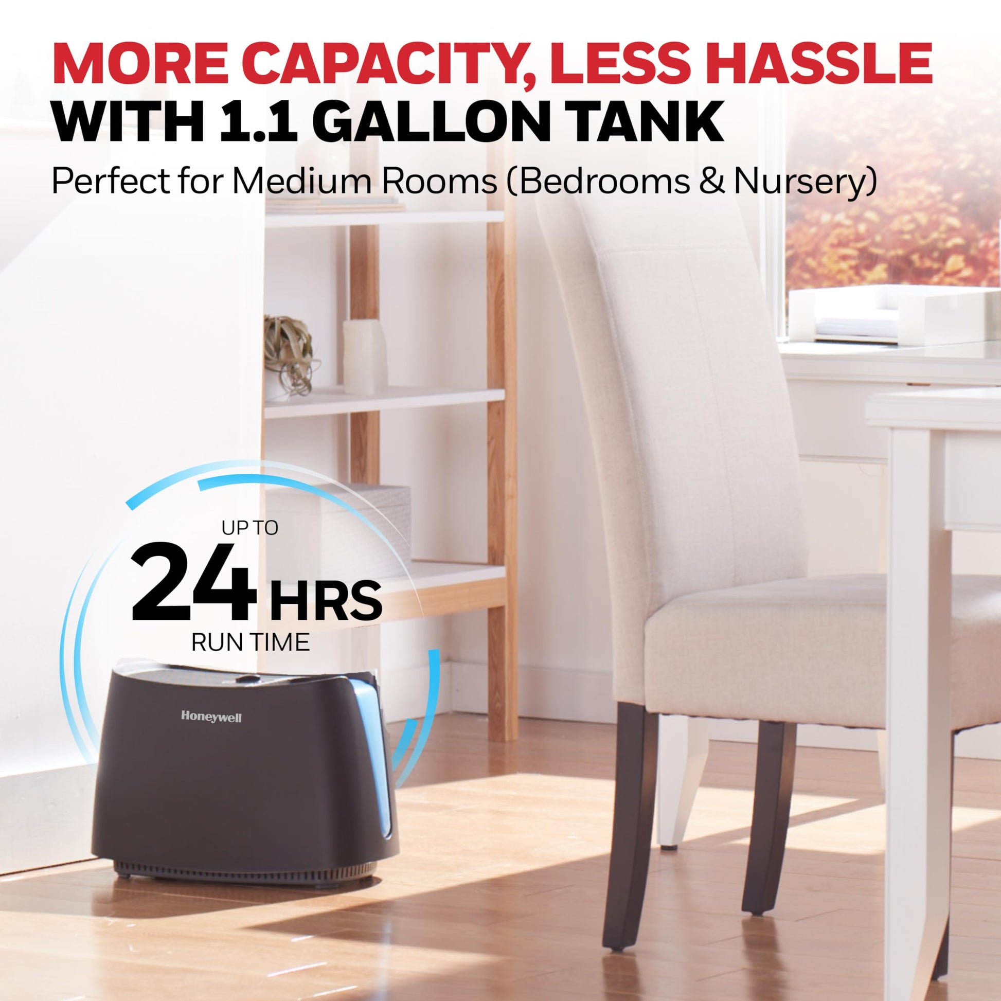 Buy now Honeywell Cool Moisture Humidifier For Bedroom, Medium Rooms, 1.1 Gallon, Invisible Moisture Humidifier for Baby, Kids, Quiet, Easy to Clean, UV Technology, Black, HCM350B at indiglob india