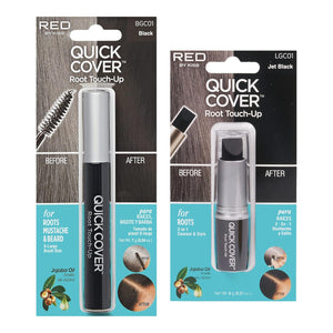 RED by Kiss Quick Cover Gray Hair Touch Up, Moisturize and Shine, Brush Type & Stick Type Set (Black)