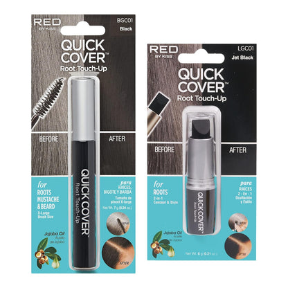 RED by Kiss Quick Cover Gray Hair Touch Up, Moisturize and Shine, Brush Type & Stick Type Set (Black)