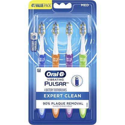 Oral-B Pulsar Pro-Health Expert Clean, Battery electric toothbrush, 2 count MEDIUM toothbrush pack, removes plaque, travel essentials tooth brush