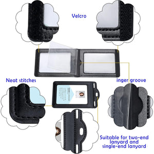 Badge Holder with 2 Lanyard Leather Easily Holds 1 to 6 Cards, Trifold Heavy Duty ID Card Holder, for Nurse Teacher School Medical Law Enforcement