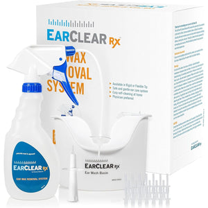 EarClear Rx Complete Ear Wax Removal & Cleaning Kit – Safe, Gentle, Doctor-Recommended Ear Cleaning & Ear Wax Removal Kit for Adults & Kids – Includes Bottle Washer, Basin & 20 Rigid & Flexible Tips