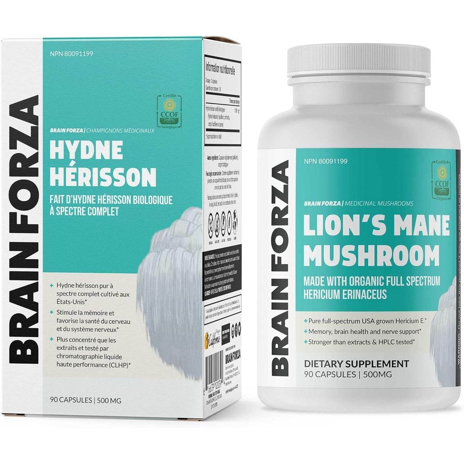 Brain Forza Organic Lion's Mane Mushroom Capsules, Natural Supplement for Memory Support, Focus, Clarity, Nerve Health, Non-GMO, Vegan, Organic, 90 Capsules - My Store