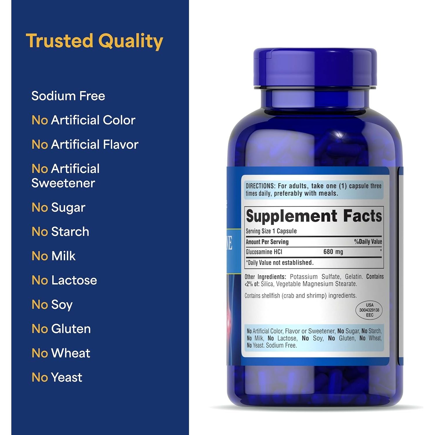 Buy now Puritan's Pride Joint Formula Glucosamine HCI for Men and Women 680mg, Dietary Supplement for Joint Health, 80 Day Supply, 240 Capsules at indiglob india