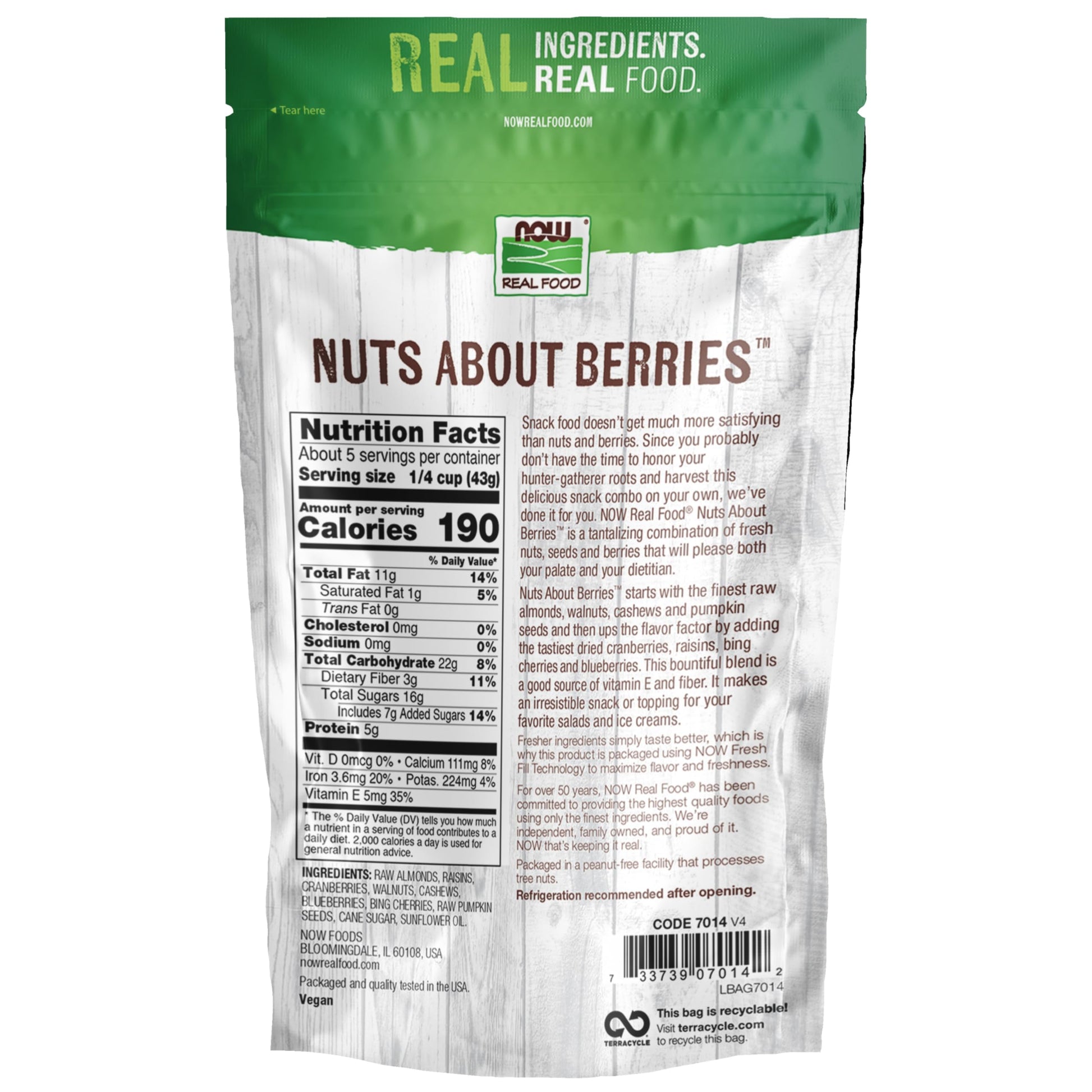 Buy now NOW Foods, Nuts About Berries™, Delicious Blend of Raw Almonds, Raisins, Cranberries, Walnuts, Cashews, Blueberries, Cherries and Pumpkin Seeds, 8-Ounce (Packaging May Vary) at indiglob india