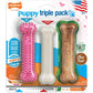 Nylabone Puppy Chew Toys & Natural Treat Triple Pack, Puppy Enrichment Teething Toys, Pink, Chicken & Bacon Flavor, Small Dogs - Up to 25 Ibs, 3 Pack