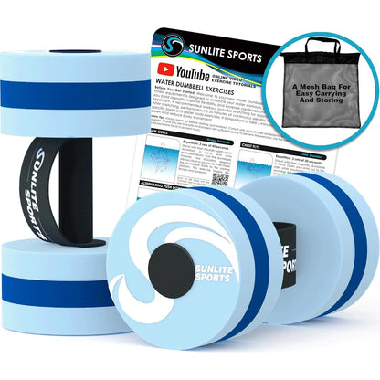 Sunlite Sports Water Weights Pool Exercise Dumbbells, Water Aerobic Equipment, High-Density EVA-Foam Dumbbell with Handle Strip, Aqua Therapy, Pool Fitness, Water Exercise, Set of 2