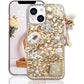 Guppy for iPhone 14 Pro Max Bling Glitter Case,Luxury Diamond Rhinestone Gemstone 3D and Flower Gemstone Pumpkin Car Tower Pendant Pearl Soft TPU Back Cover Case for Women Pink