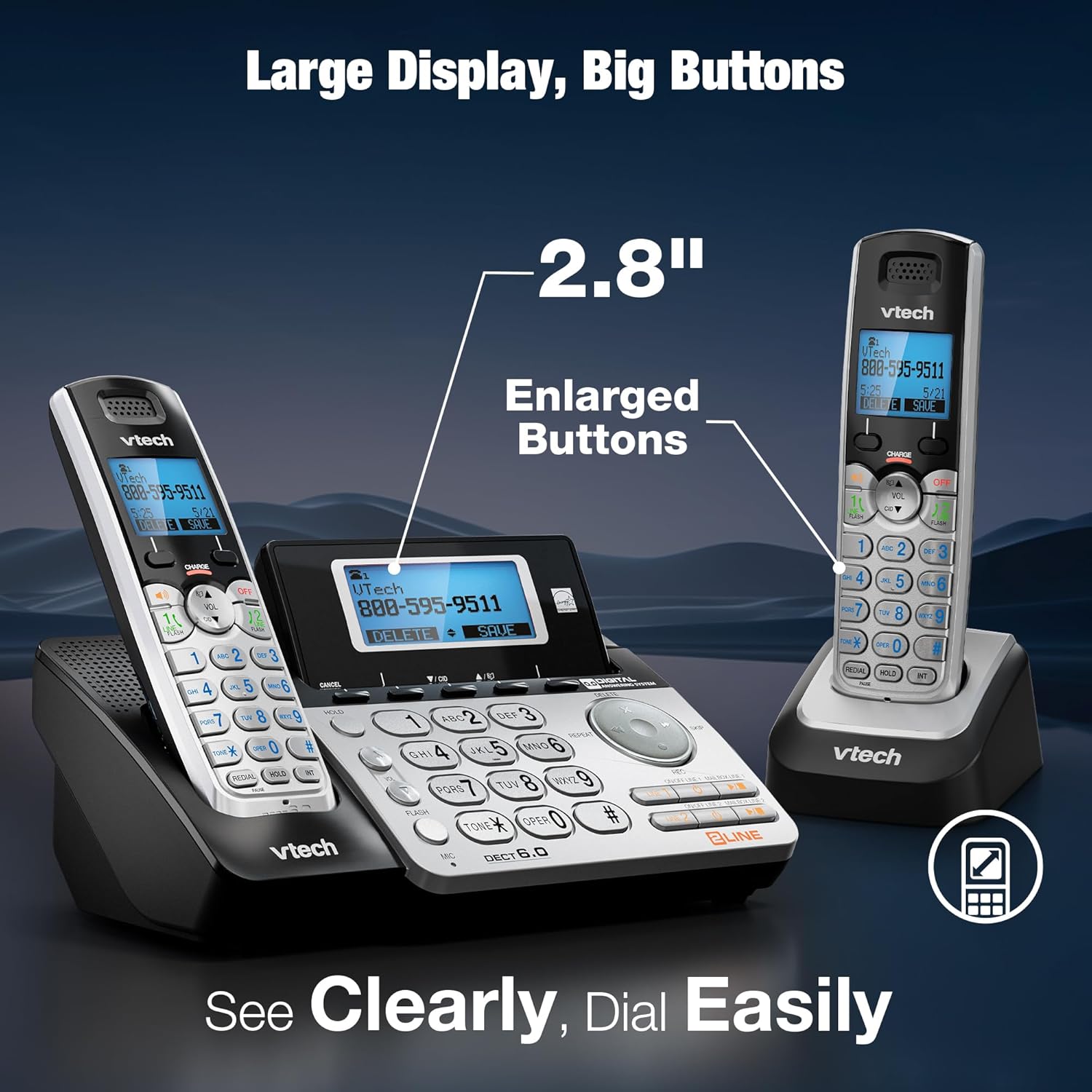 Buy now VTech Accessory Handset for DS6151 Series with 2-Line Cordless Phone, Suitable for Small Business or Home, Answering System, Expandable up to 12 Handsets, Intercom, Conference | DS6101 (Black/Silver) at indiglob india