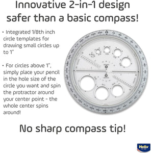 Helix Angle and Circle Maker with Integrated Circle Templates, 360 Degree, 6 Inch / 15cm, Assorted Colors (36002)