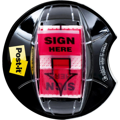 Post-it Message Flags, Sign Here, 200/Desk Grip Dispenser, 1 Dispenser/Pack, 1 in Wide, Red (680-HVSHR)