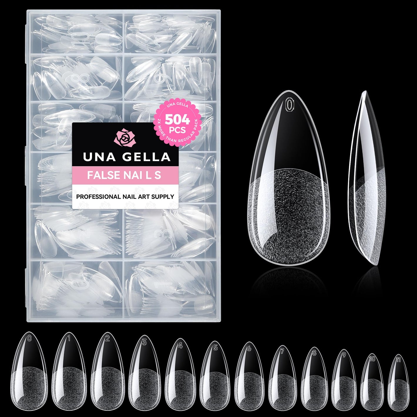 Buy now UNA GELLA Almond Gel Nail Tips, 504PCS Pre Etched Clear Fake Nails Tips Medium Almond Shape - 12 Sizes Full Cover Soft Acrylic Press On Nail Extensions No C Curve Gift for Diy at Home at indiglob india