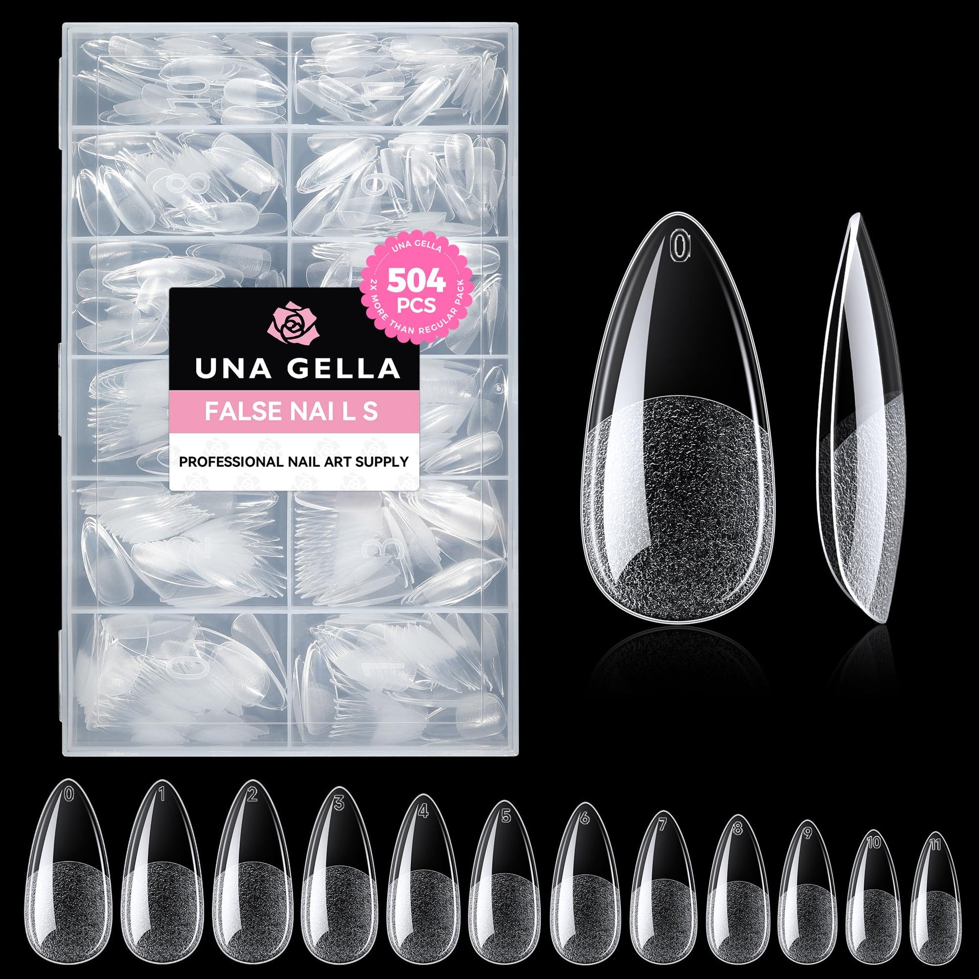 Buy now UNA GELLA Almond Gel Nail Tips, 504PCS Pre Etched Clear Fake Nails Tips Medium Almond Shape - 12 Sizes Full Cover Soft Acrylic Press On Nail Extensions No C Curve Gift for Diy at Home at indiglob india
