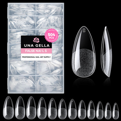 Buy now UNA GELLA Almond Gel Nail Tips, 504PCS Pre Etched Clear Fake Nails Tips Medium Almond Shape - 12 Sizes Full Cover Soft Acrylic Press On Nail Extensions No C Curve Gift for Diy at Home at indiglob india