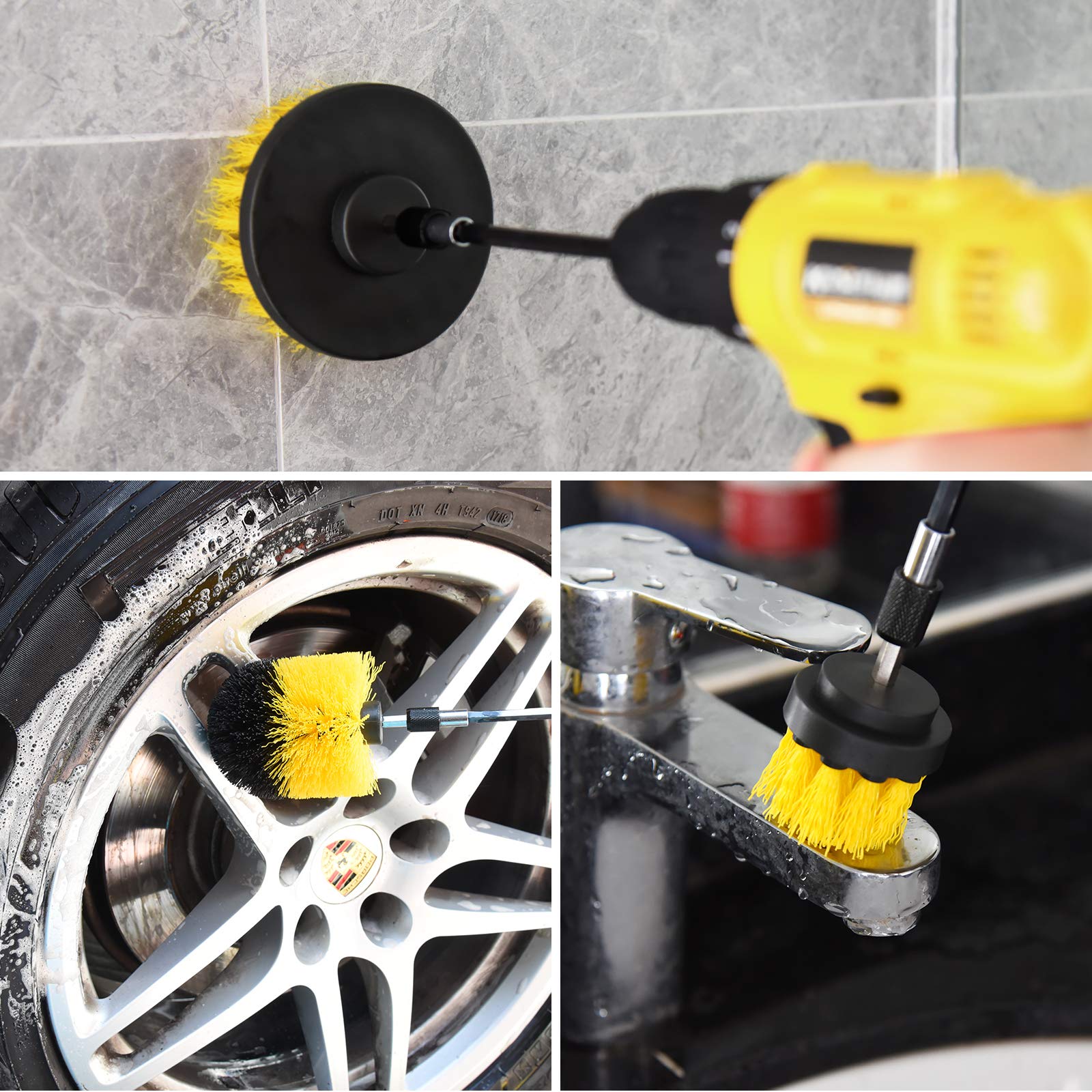 Buy now Drill Brush Power Scrubber Brush Set, Herrfilk Drill Brush Attachment Set with Extend Attachment and Scrub Pads Sponge, Drill Bit Scrub Brush for Cleaning Grout, Car,Tiles, Sinks, Bathtub at indiglob india