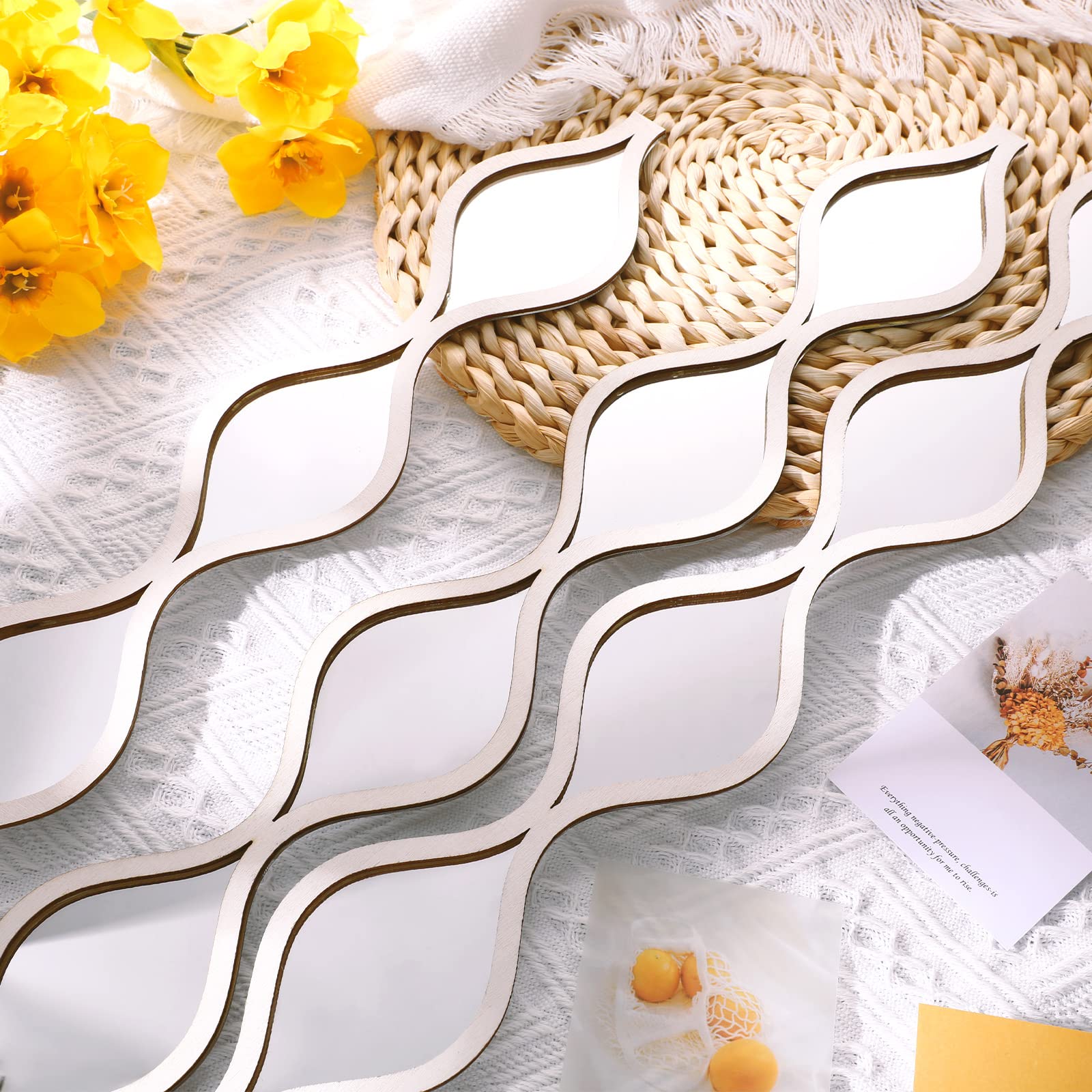 Buy now Amyhill Set of 3 Teardrop Mirror Wall Decor 23.6 x 2.7 x 0.2 Inches Rustic Farmhouse Decorative Long Mirror Creative Boho Art Decor for The Living Room Bathroom Bedroom Entryway (White) at indiglob india