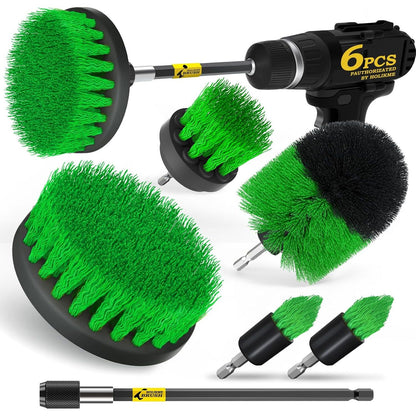 Holikme 6Pack Drill Brush Power Scrubber Cleaning Brush Extended Long Attachment Set All Purpose Drill Scrub Brushes Kit for Grout, Floor, Tub, Shower, Tile, Bathroom and Kitchen Surface，Yellow