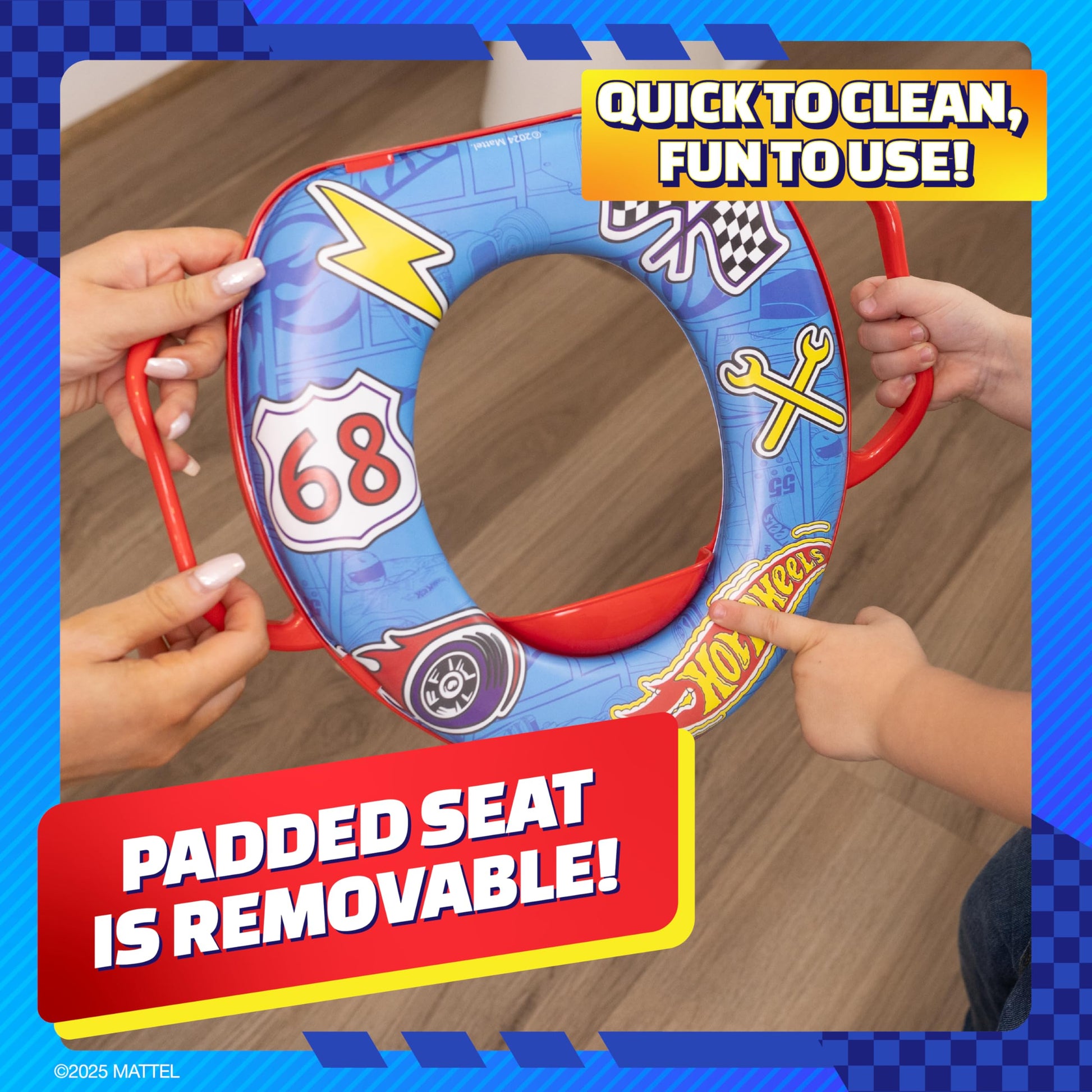 Buy now Hot Wheels Soft Potty Training Seat for Toilet with Storage Hook, Non-Slip Potty Ring with Splash Guard, Built-in Handles for Toddlers at indiglob india