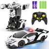 FDJ Remote Control Car - Transform Toys Car Robot, One Button Deformation to Robot with Flashing Light, 2.4Ghz 1:18 Scale Transforming Police Car Kids Toys with 360 Degree Rotating, Girls Boys Toys - White