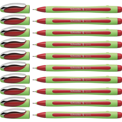 Schneider Xpress Premium Fineliner, 0.8 mm Porous Point, Light Green Barrel, Blue Ink, Box of 10 Pens (190003)