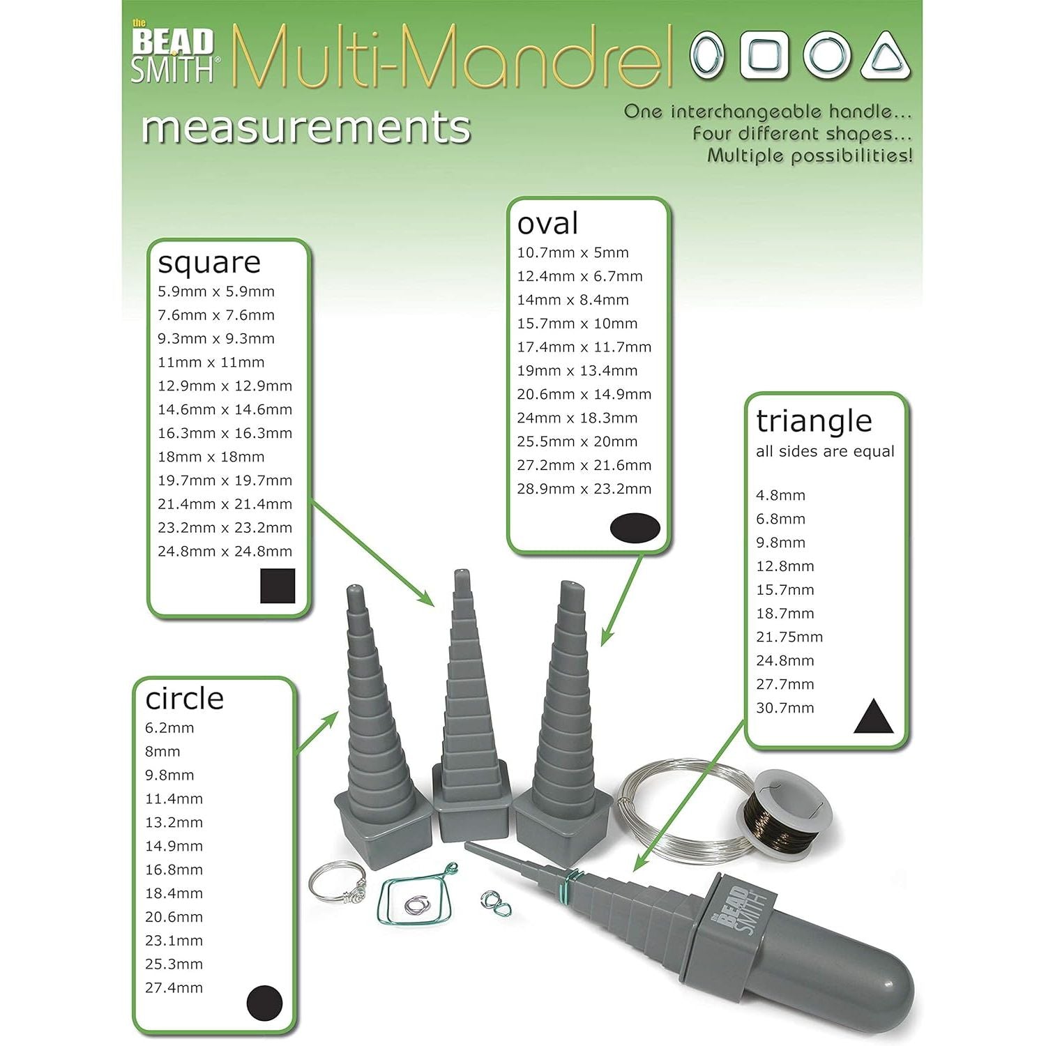 Buy now The Beadsmith Mandrel 4X, Wire Wrapping Set, 4 Different Shapes, Oval, Square, Round and Triangle, Plus Interchangeable Handle, Metal Jewelry Forming and Shaping Tool at indiglob india