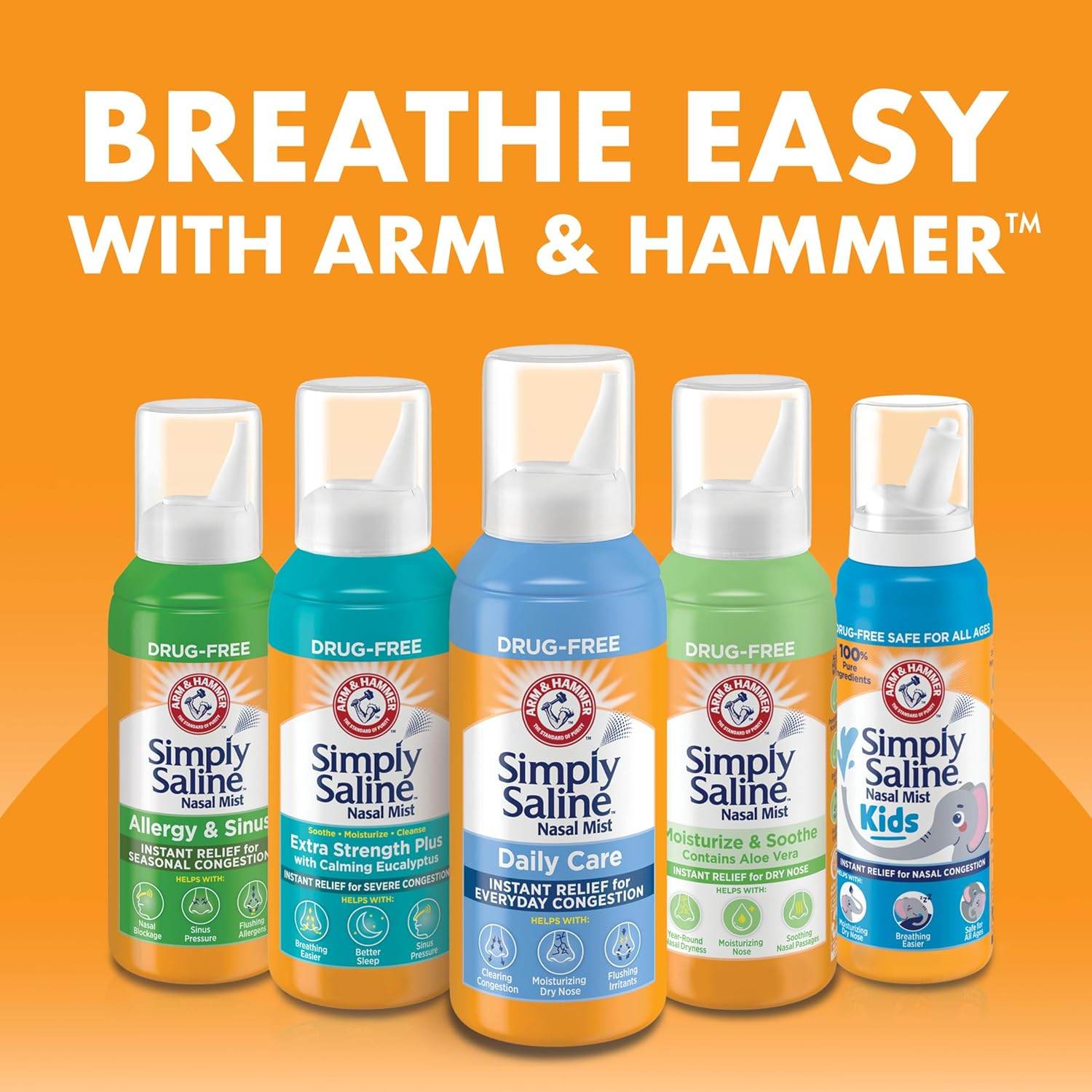 ARM & HAMMER Simply Saline Daily Care Nasal Mist, Drug-Free Non-Drowsy Saline Spray for Instant Nasal Congestion and Allergy Relief, Use as Often as Needed, Suitable to Use if Pregnant, 1.6 oz - My Store