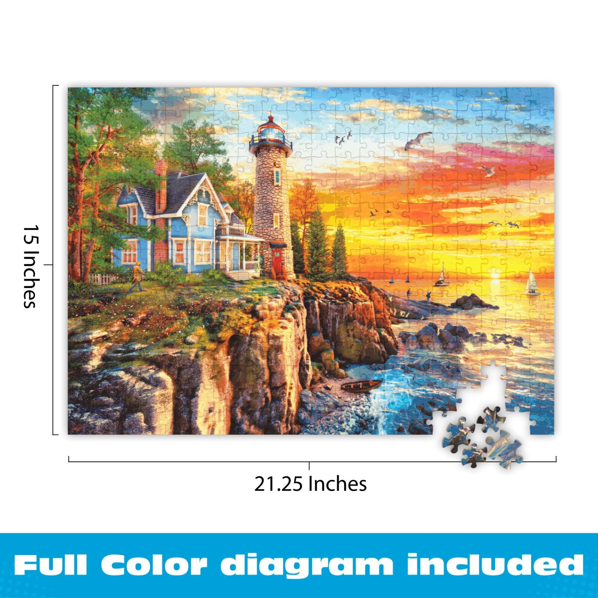 Buy now Buffalo Games - Rocky Cliff Lighthouse - Dominic Davison - 300 Piece Jigsaw Puzzle for Adults, Large Oversized Pieces, Scenic Coastal Puzzle, Challenging and Relaxing, Finished Size 21.25 x 15.00 at indiglob india
