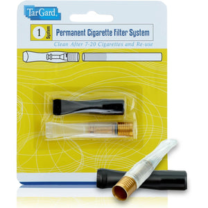 TarGard Reusable Cigarette Filter Holder, Portable Filter System, Easy to Clean, Trusted Over 50 Years (1 Black Mouthpiece, 1 Clear Mouthpiece, Metal Filter)