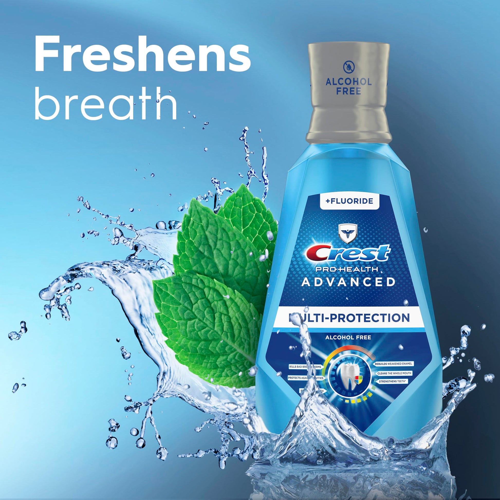 Buy now Crest Pro-Health Advanced Multi-Protection Mouthwash, Alcohol Free Mouthwash, Fresh Mint, 500 mL (16.9 Fl Oz), Pack of 4, Crest Mouthwash, Flouride Mouthwash at indiglob india