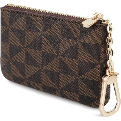 Veki Coin Purse Change Mini Purse Wallet With Key Chain Ring Zipper for Men Women Fashionable Bag Key Chain Pendant Leather Classic Clutch Purse(Brown)