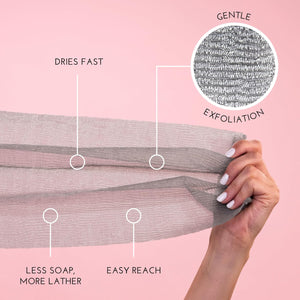 S&T INC. Back Scrubber for Shower, Exfoliating Body Scrubber or Bath Exfoliating Towel for Skin Care, 11.8 Inches x 35.4 Inches, Grey, 3 Pack