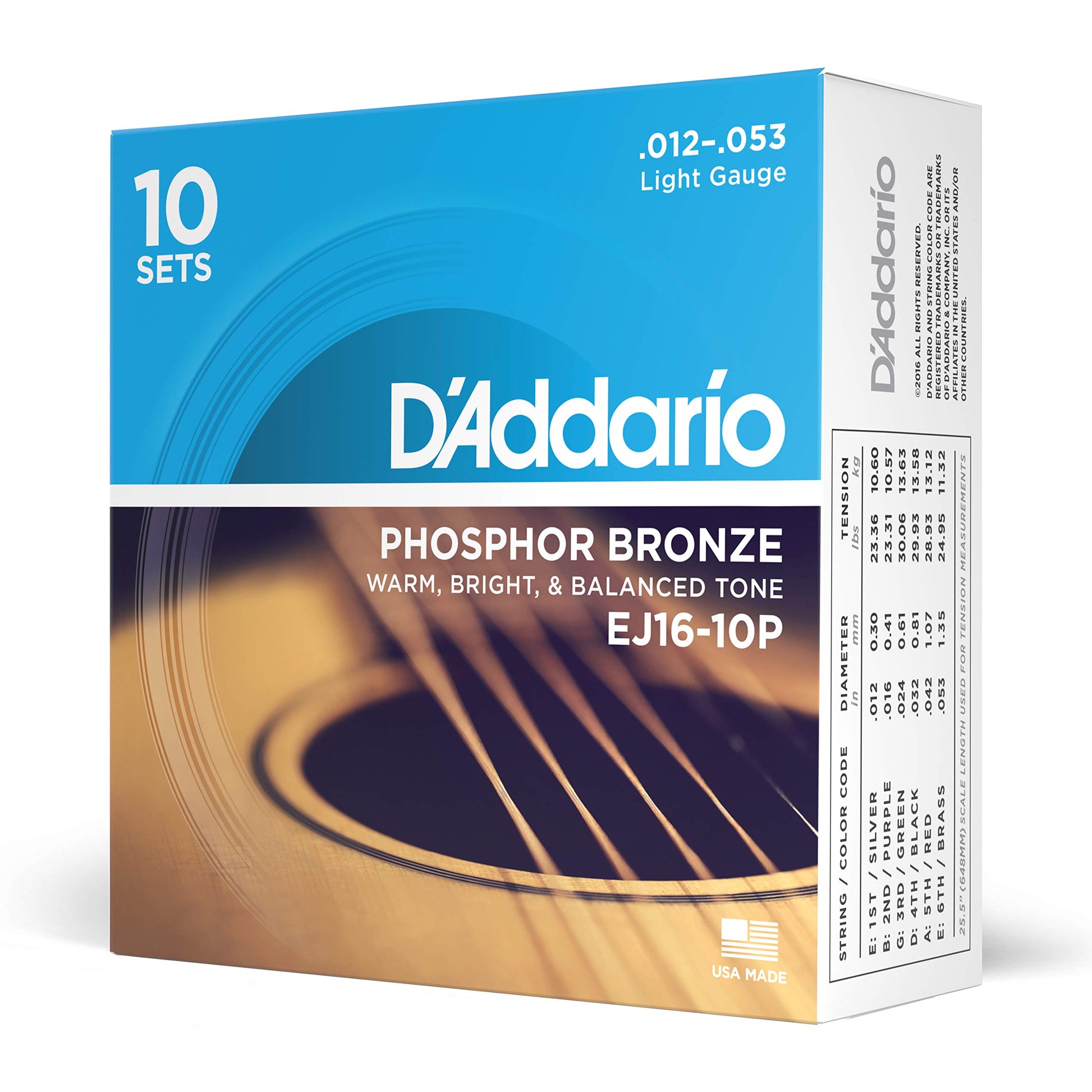 Buy now D'Addario Acoustic Guitar Strings, Phosphor Bronze, EJ42, Resophonic Medium Gauge 16-56, 6-String Set, Pack of 1 at indiglob india