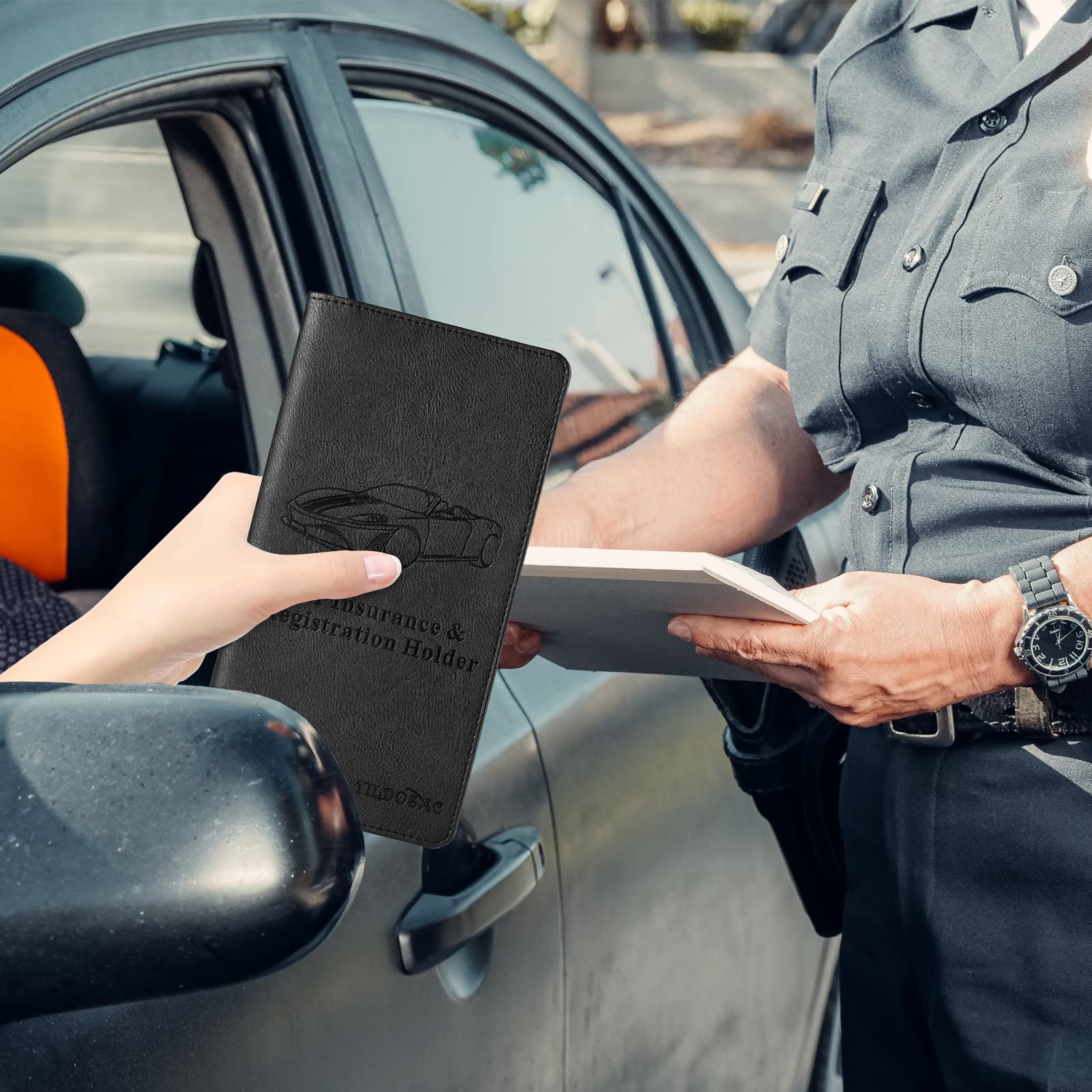 Buy now Leather Car Registration and Insurance Card Holder, Car Document Holder for Cards License with Magnetic Shut (Black, large) at indiglob india