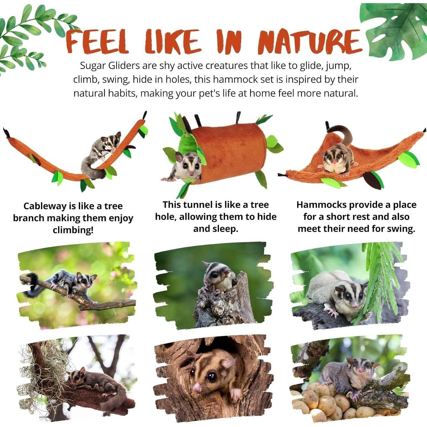 5Pcs Sugar Glider Supplies Cage Accessories Hammock Set Hanging Bed Hideout for Small Animal Pets Hamster Guinea Pig Squirrel Gerbils - My Store