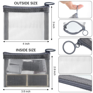 Frienda 10 Pcs Small Mesh Bags with Zipper Mini Zipper Mesh Bags Nylon Cosmetic Coin Purse Pouches Portable Reusable Storage Pouch with Keychain for Women Home Travel(3 x 4 Inch,Grey)