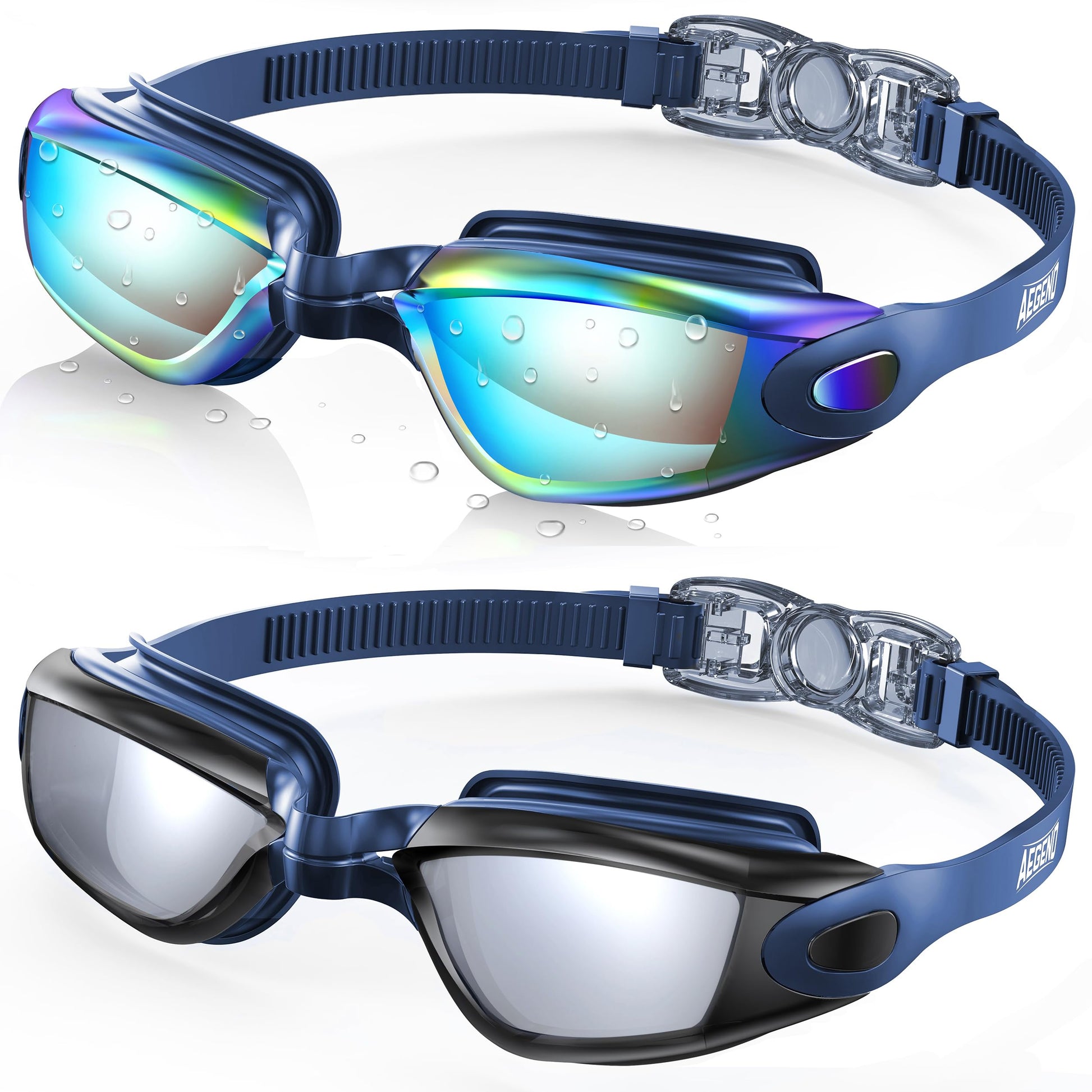 Buy now Aegend Swim Goggles, 2 Pack Swimming Goggles No Leaking Adult Men Women Youth Aqua With Blue Strap & Black With Blue Strap at indiglob india