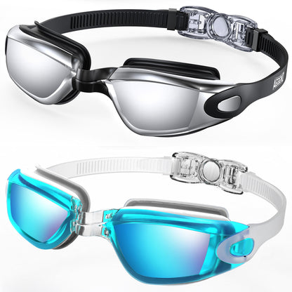 Buy now Aegend Swim Goggles, 2 Pack Swimming Goggles No Leaking Adult Men Women Youth Bright Slivery & Sky Blue With Blue Strap at indiglob india