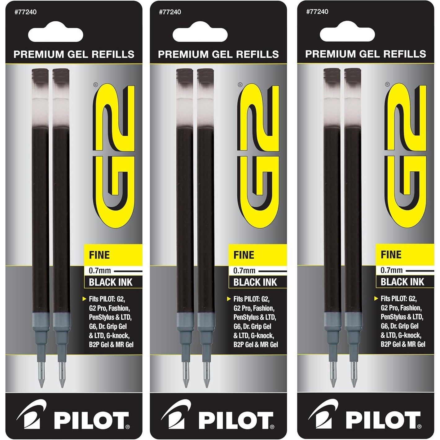 Pilot, G2 Gel Ink Refills, Fine Point 0.7 mm, Black, Pack of 6