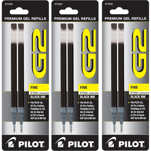 Pilot, G2 Gel Ink Refills, Fine Point 0.7 mm, Black, Pack of 6
