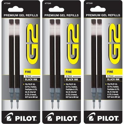 Pilot, G2 Gel Ink Refills, Fine Point 0.7 mm, Black, Pack of 6
